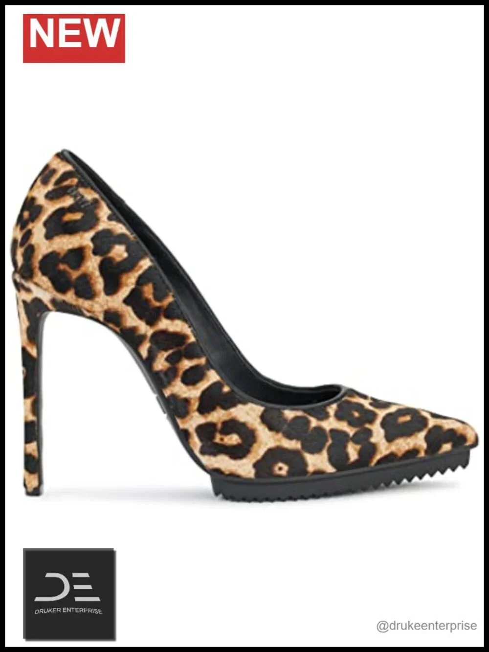 Classic Heel Slip-On Pointed Toe Leopard Hair-Calf Pump